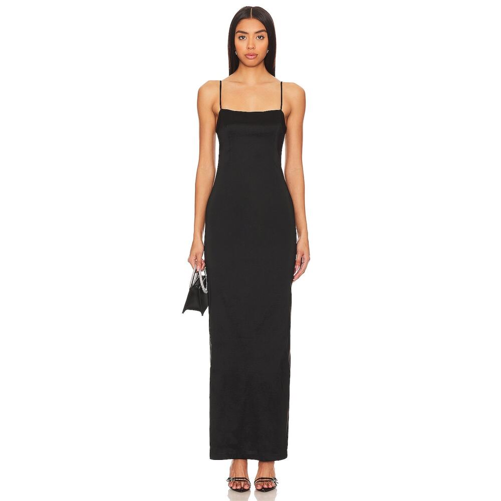 Lovers & Friends Ricky Maxi Dress Gown Black‎ Stretch Back Slit Sleeveless Sz XS